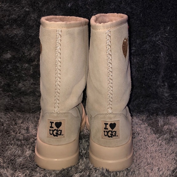 I HEART UGG KISSES GLITTER LEATHER SUEDE BOOTS - Picture 3 of 8